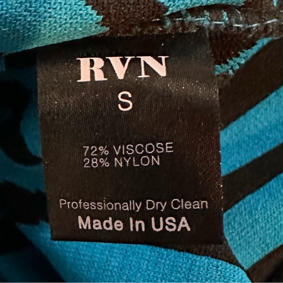 RVN Cap Sleeve Stripe Geometric Knit Mini Skater Dress in Black & Peacock - Picture 8 of 8